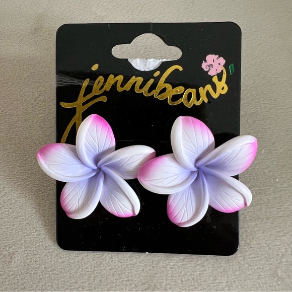 NWT Hawaii Plumeria Foam Flower White Pink Hair Clip And Earring Set Party - Picture 4 of 7